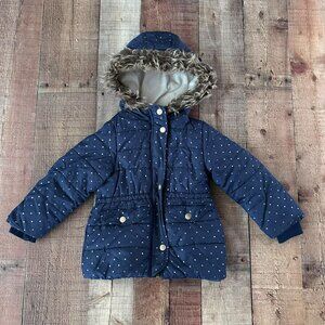 Carter's Navy blue and gold warm coat with faux fur eskimo hood 3T